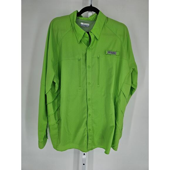 Columbia PFG Mens Sz XL Long Sleeve Blood and Guts Button Up Bright Green - Picture 1 of 6